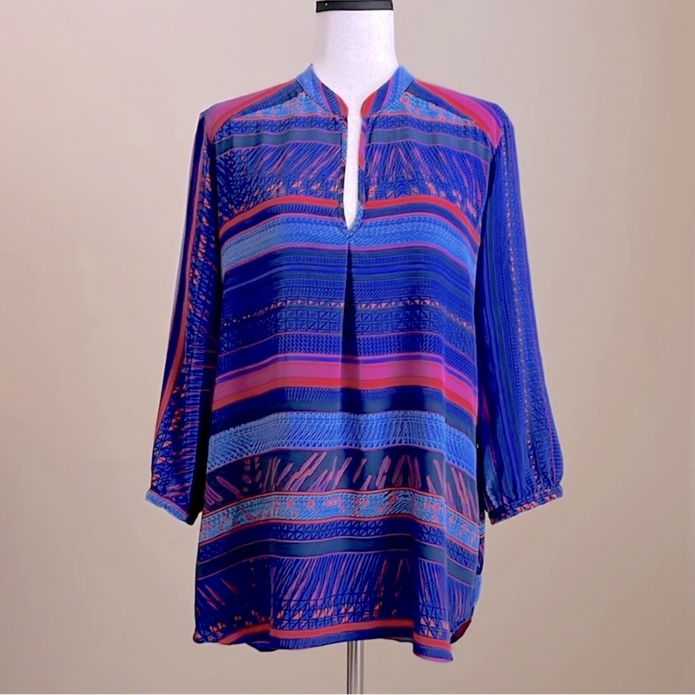 Amanda Uprichard - Silk Tunic in Indigo & Fuchsia Block Print - L
